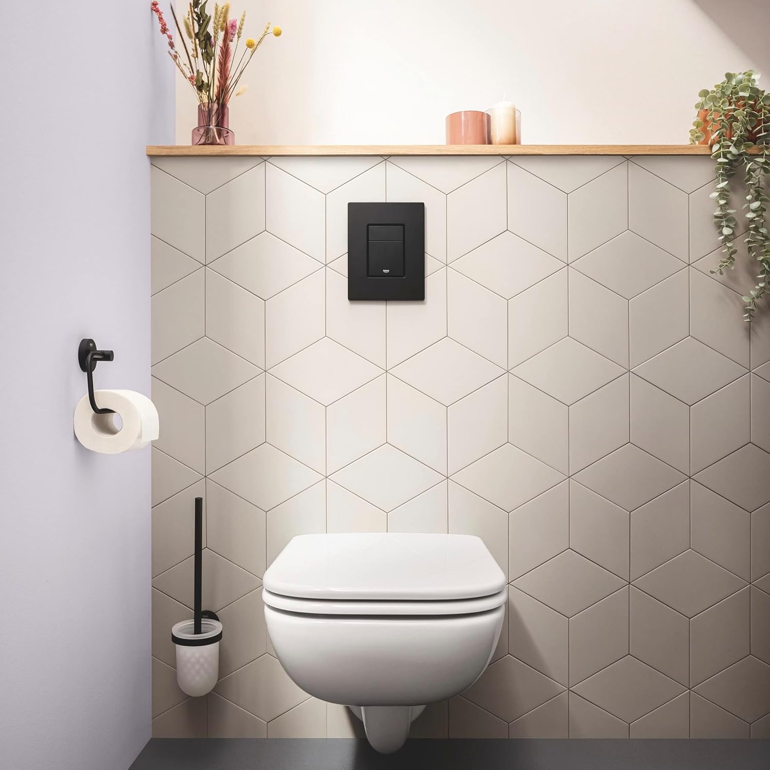 GROHE Even - Flush Plate for Concealed GD2 Cisterns (Water-Saving, Dual Flush with Start-and-Stop Activation for Pneumatic Drop Valve AV1, Easy to Install), Size 156 x 197 mm, Phantom Black, 38966KF0