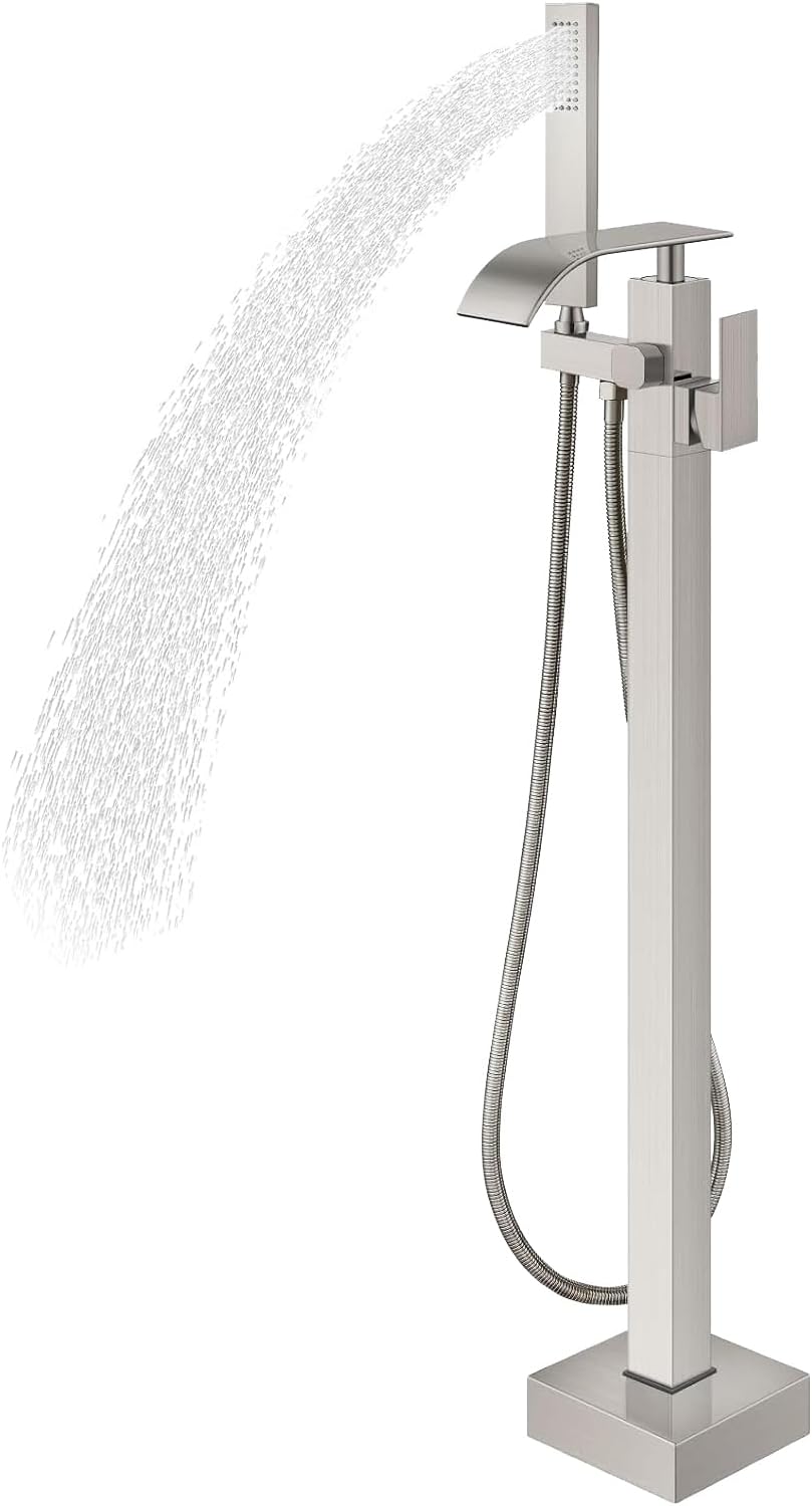 Floor Mount Tub Faucet, Tub Fillers Shower Fixtures Bathroom Faucets Floor Mounted, High-Pressure Shower Faucets Handheld Spray Showerhead with Hose for Home