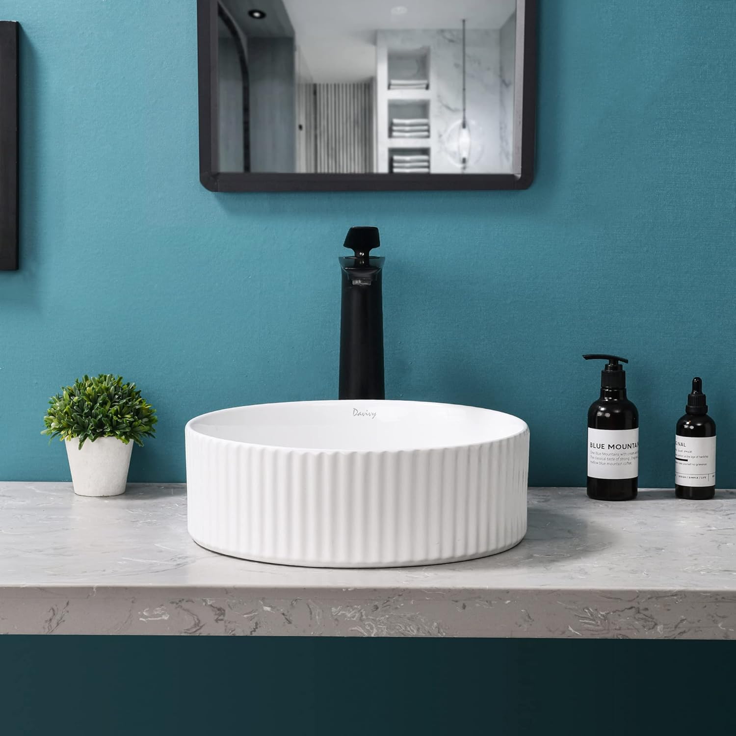 Davivy 14'' Round Vessel Sink with Pop Up Drain,Bathroom Vessel Sink,Bathroom Sinks Above Counter,Round Bathroom Sink,White Ceramic Vessel Sink,Round Sinks for Bathrooms