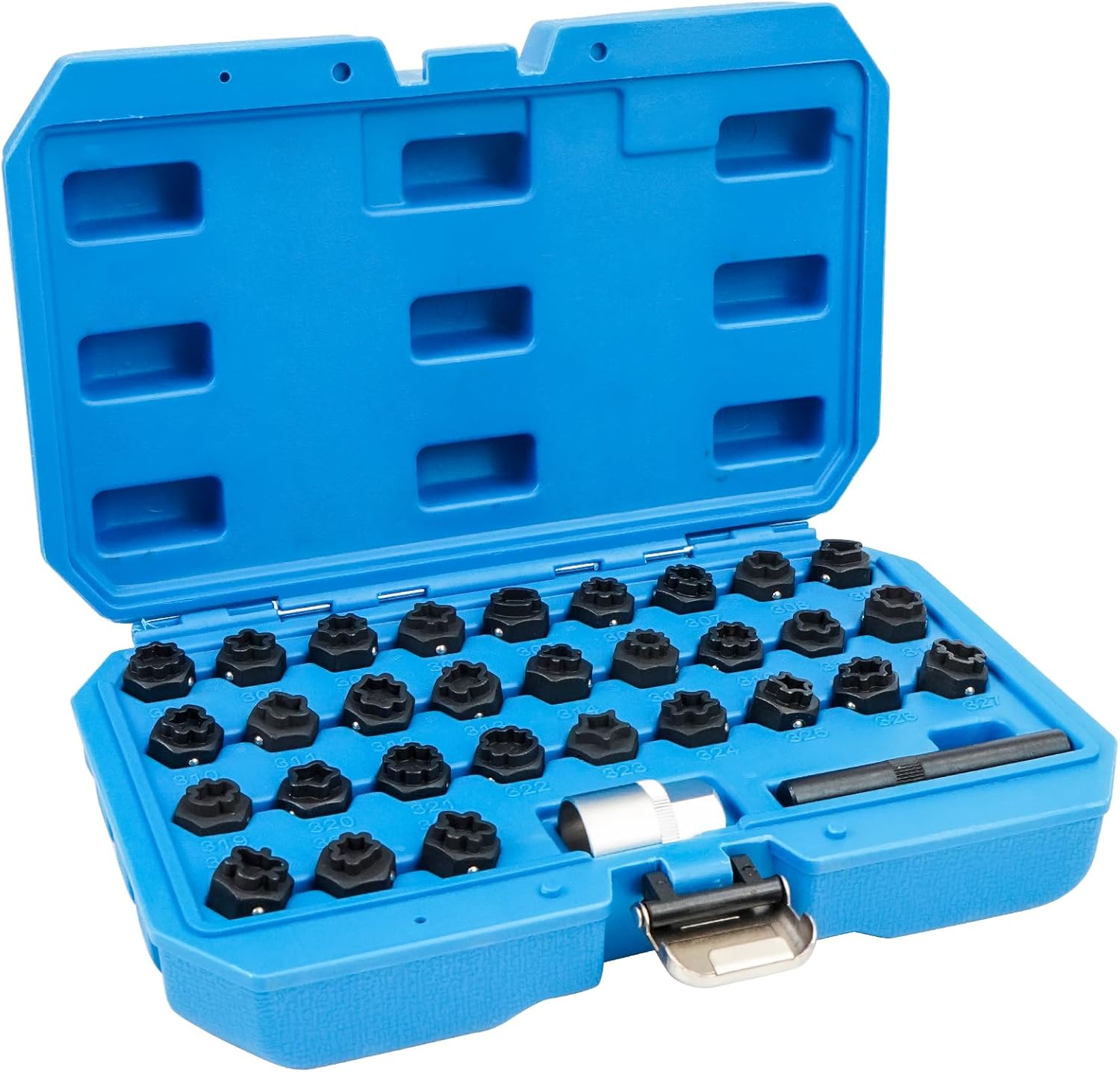 BHB 32PCS Wheel Locking Nut Key Removal Tool Kit Wheel Anti-Theft Lock Lug Nut Screw Remover Set with Punch and 1/2 Inch Driver Scoket Adaptor Compatible with Mercedes Benz