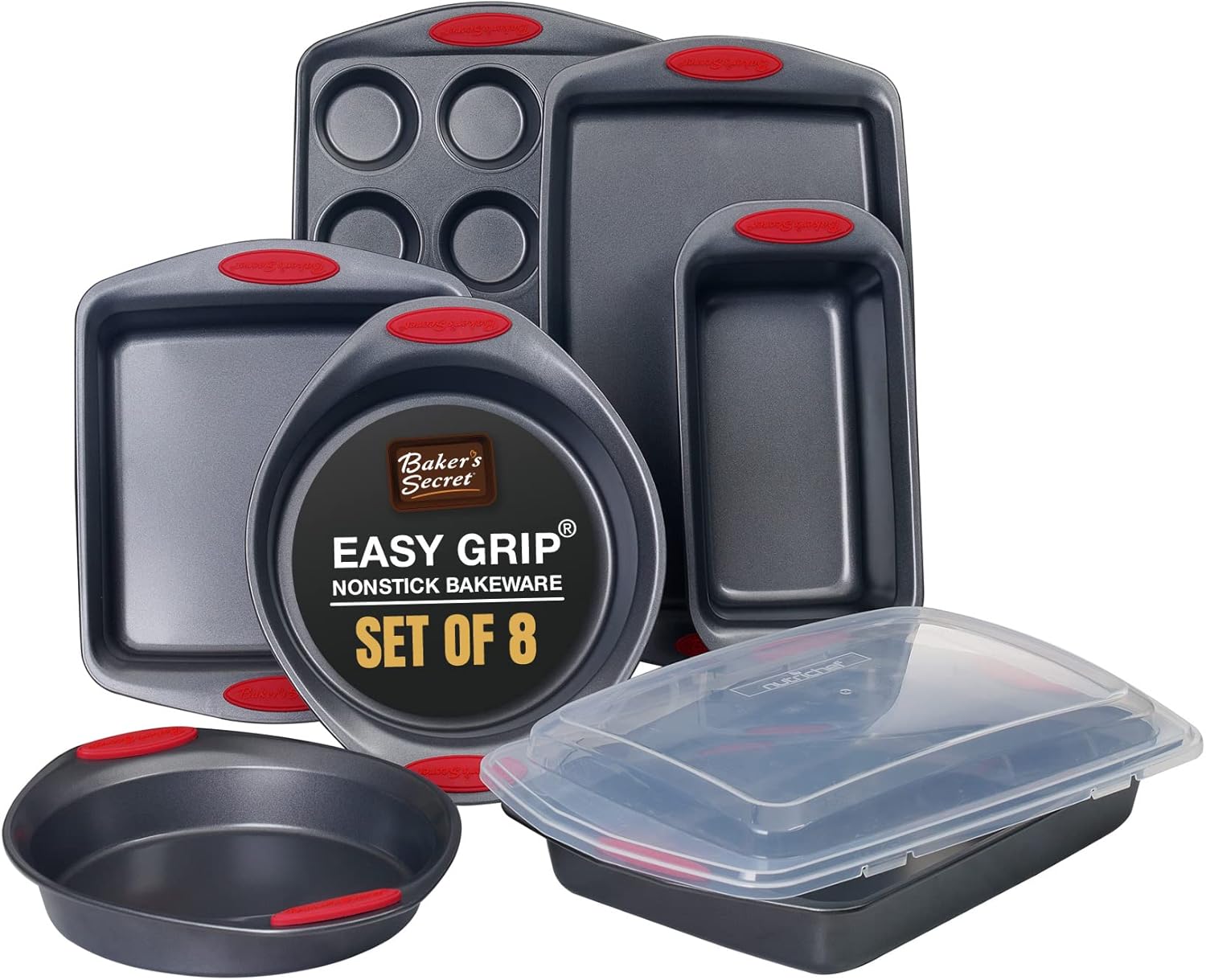 Bakeware Sets - 8 Pieces Baking Pans Set with Grip - Baking Sheets for Oven Nonstick Set, Wedding Registry Items baking dishes for oven - Nonstick pan set Kitchen Supplies, by Baker's Secret