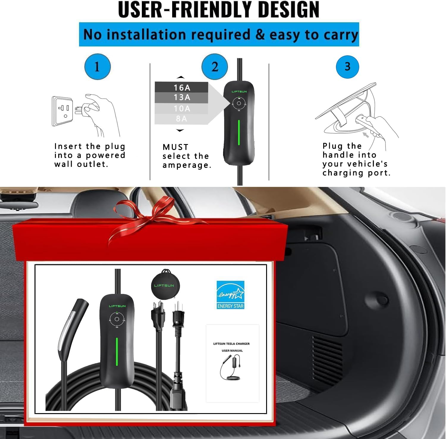 Level 1+2 Tesla Charger,110V to 240V, 16 Amp, NEMA 6-20 Plug and 5-15P Adapter, 21ft Extension Cord - Portable Home Electric Vehicle Charging Station,Compatible with All Tesla Models X/Y/3/S