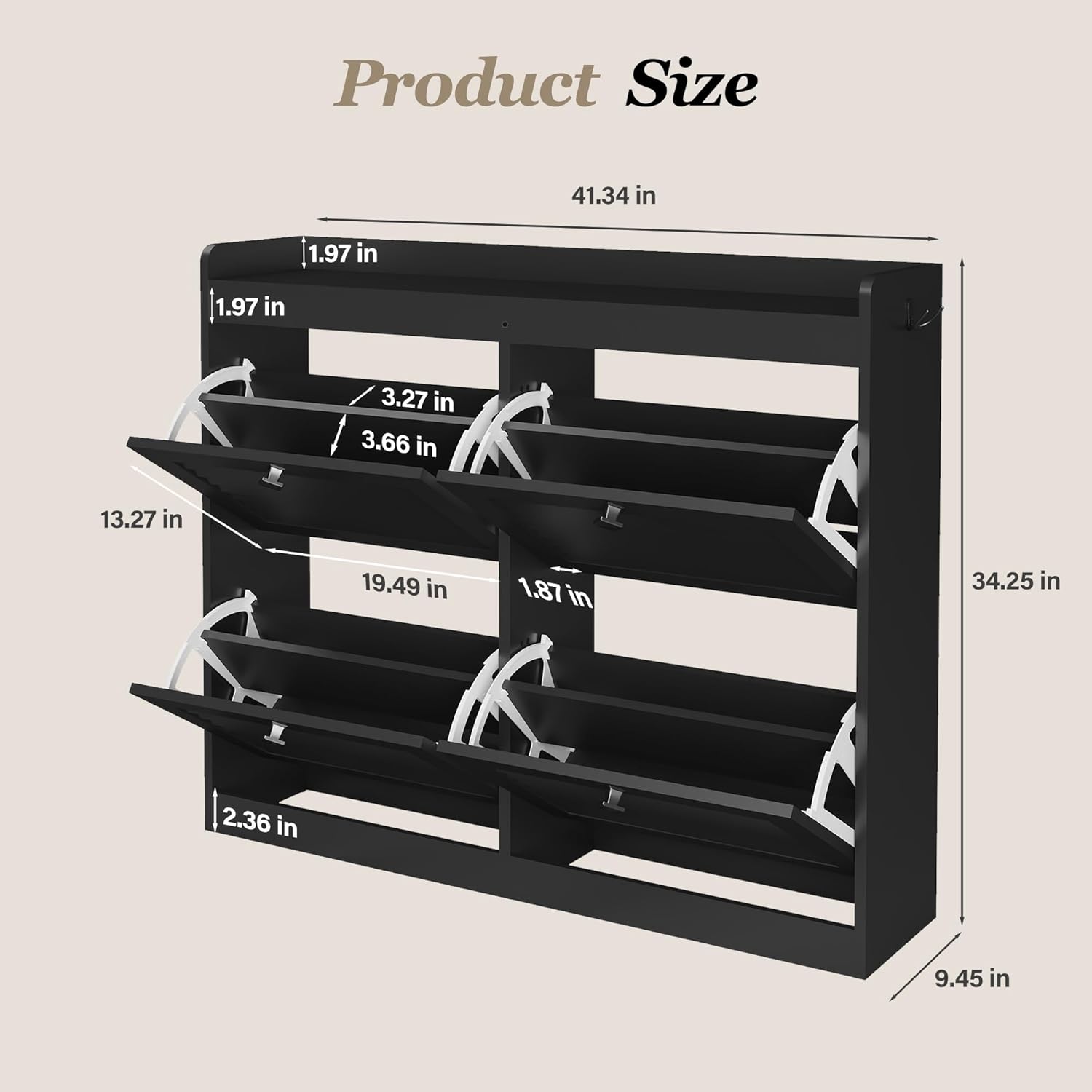 GarveeHome Large Shoe Cabinet with 4 Flip Drawers, Wooden Shoe Cabinet Storage with Adjustable Shelf for Entryway, Freestanding Hidden Shoe Organizer for Hallway, Bedroom, Living Room, Black