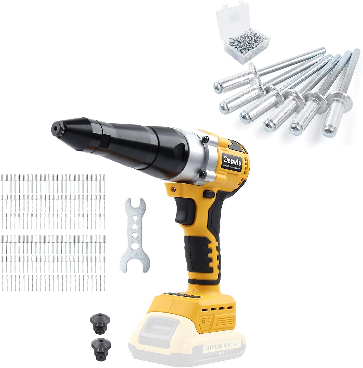 Cordless Rivet Gun Electric Compatible with Dewalt 20V Max Battery, Brushless Cordless Rivet Tool Kit, Pop Rivet Gun with 3 Size (1/8