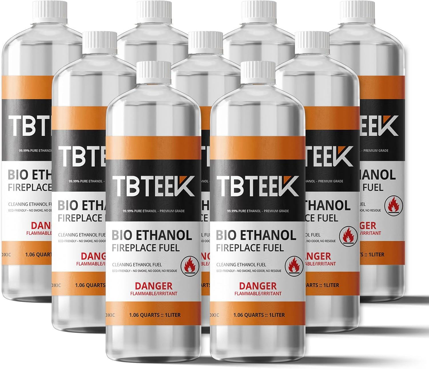 TBTeek Bioethanol Fuel - Clean Burning, Smokeless Bio Ethanol Fuel for Indoor & Outdoor, Renewable Fire Fuel, 9 x 1 Liter