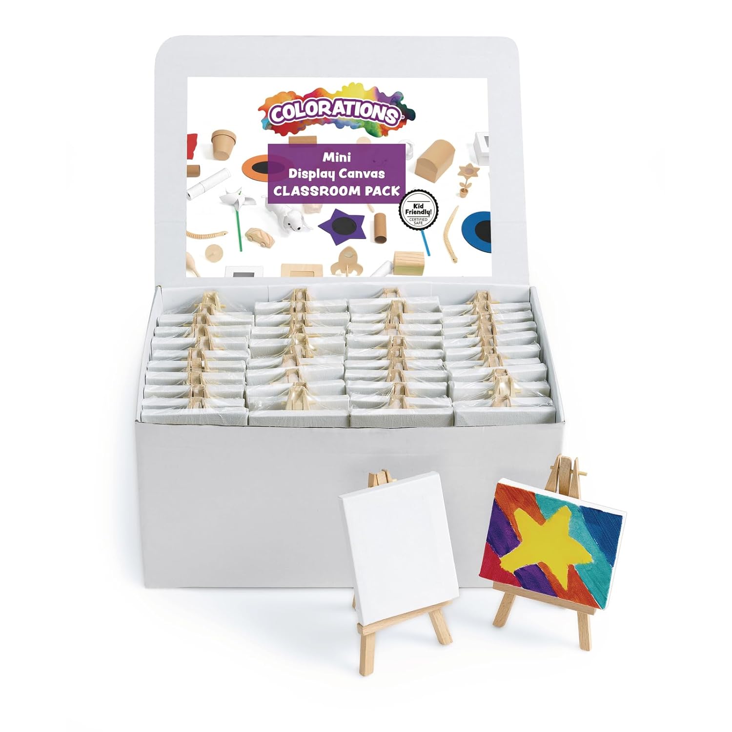 Colorations® Mini Stretched Canvas with Easel, Set of 48, 100% Cotton Canvas, White Gesso-Primed, Ready to Paint, Canvas 4