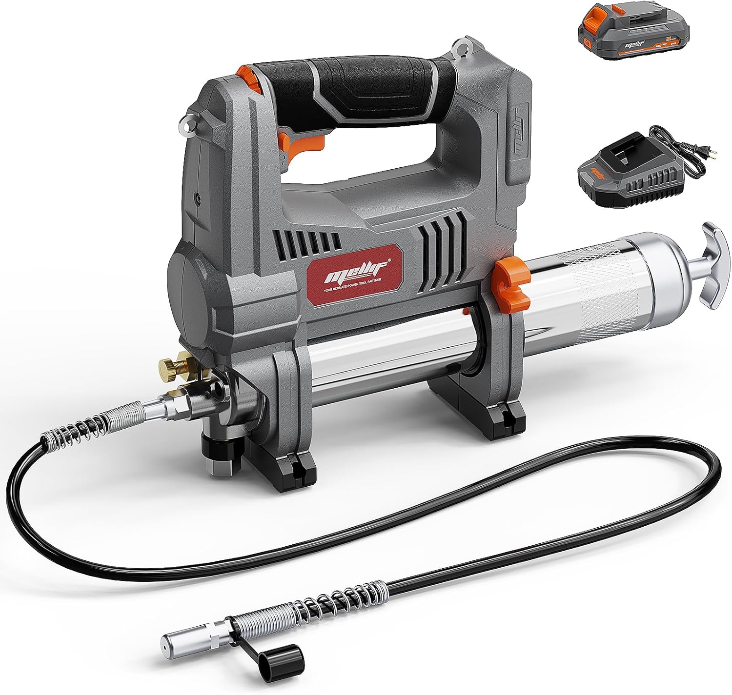 Mellif Power Grease Gun Compatible with Milwaukee 18v Battery - Tool ONLY, 10,000 PSI, Brushless Motor, 5 Variable Speed, 14 OZ Capacity, 30