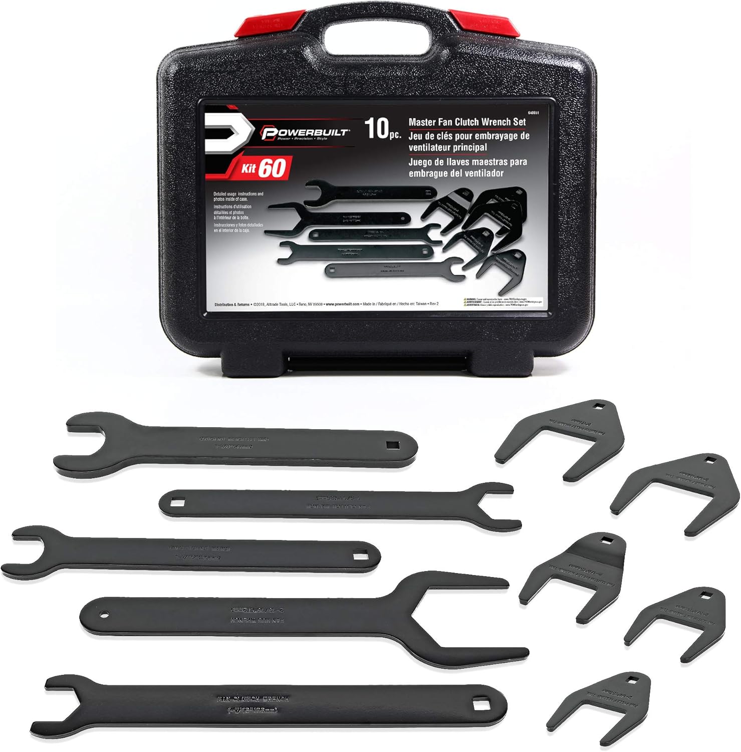 Powerbuilt Fan Clutch Wrench Master Kit, 10 Piece, Remove, Wrenches Loosen Fan Clutches, Ford, Chrysler, GM, Imports, Storage Case - 648651
