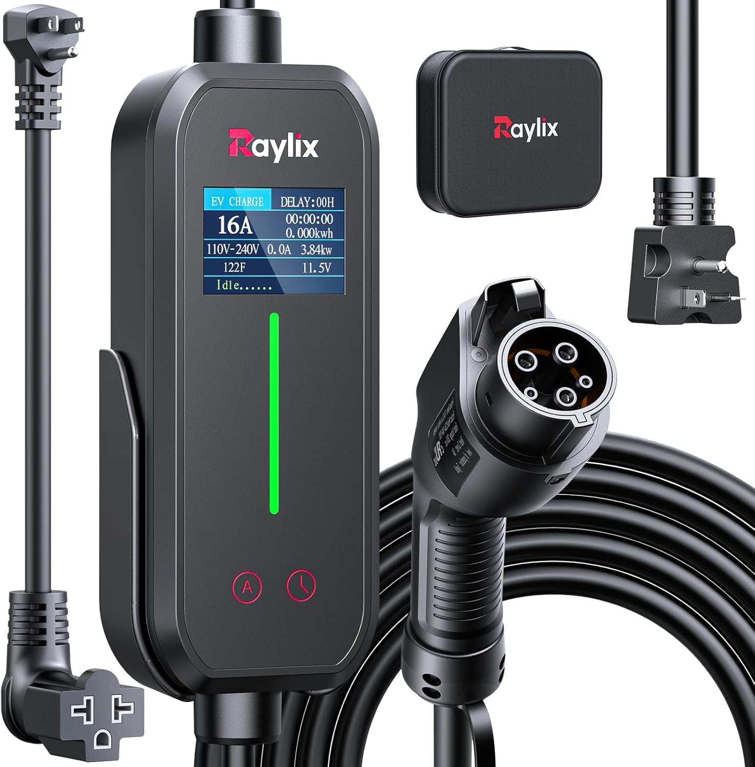 Raylix 12A-16A Level 1 2 EV Charger, 110V-240V Electric Car Charger with 21ft Cable, Adjustable Current and Delay Charging Portable EV Chargers, for All SAE J1772 Nema 6-20 Nema 5-15 Plug Accessories