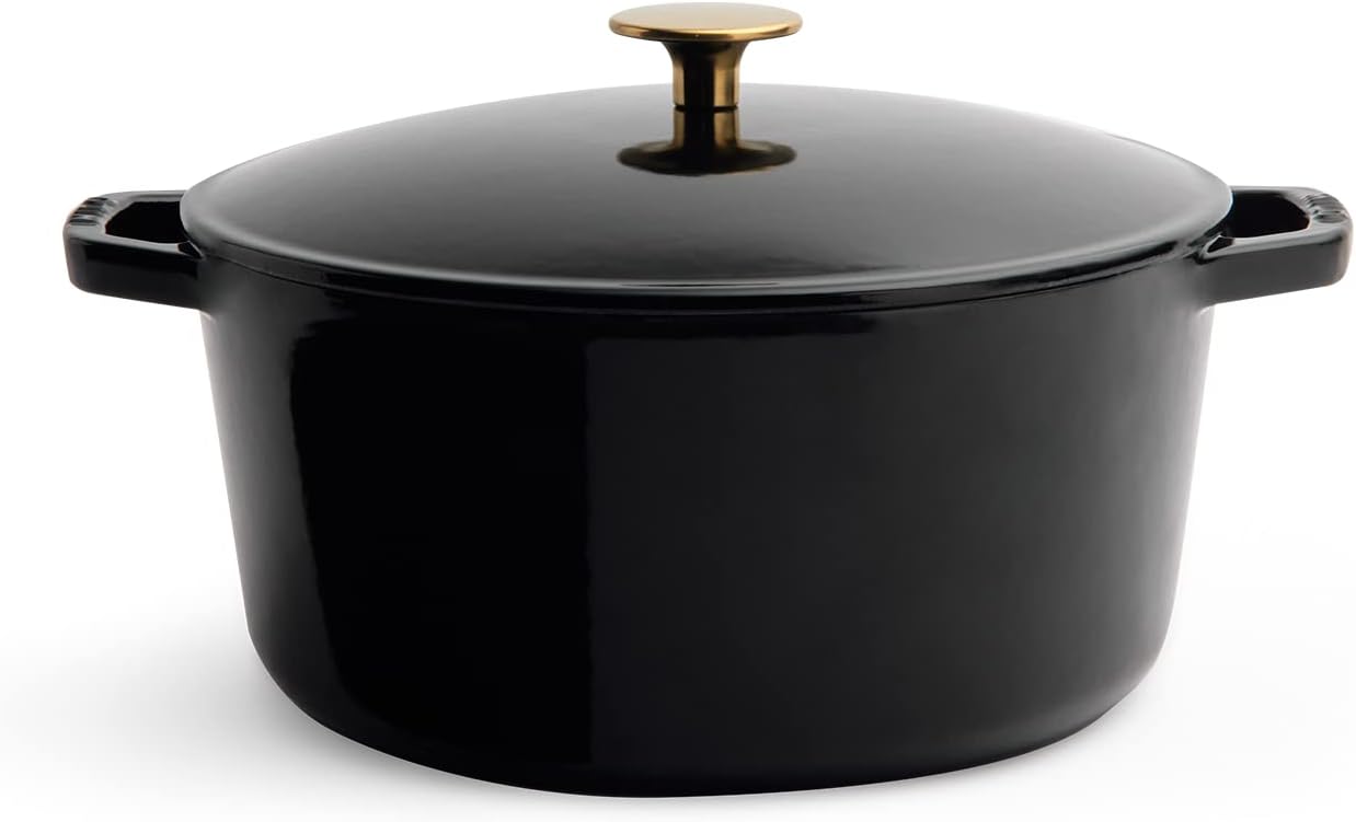 Milo by Kana 3.5-quart Enameled Cast Iron Dutch Oven with Lid | Premium Casserole Cooking Pot | Enamel Coating Inside and Out | Oven Safe and Dishwasher Friendly (Fresh Terracotta with Gold Knob)
