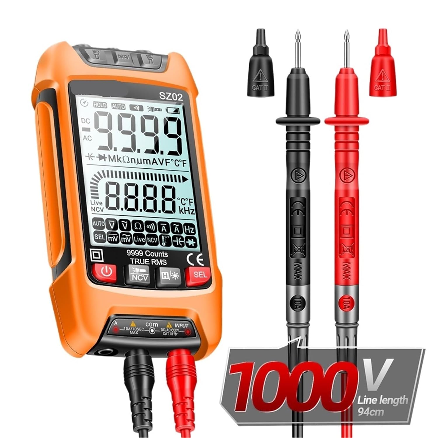 1pc SZ02 Smart Digital Multimeter Auto Transistor Testers Electrical Temp Capacitance Resistance Meter True RMS(SZ02 Red)