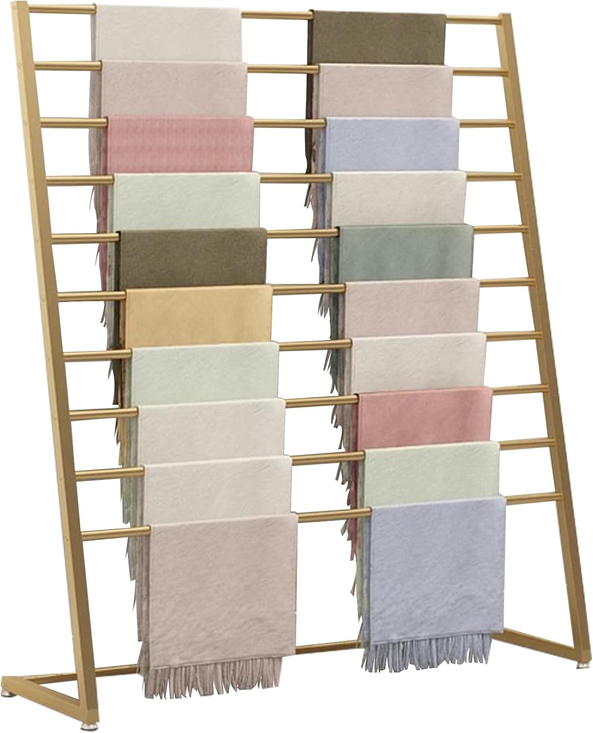 10 Tier Metal Scarf Holder Organizer, Freestanding Display Stand for Retail Store, Towel and Belt Hanging Rack