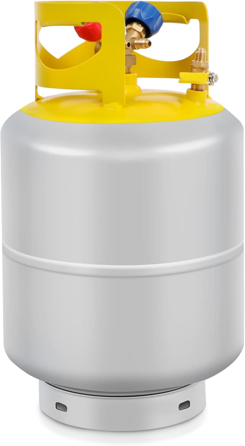 Refrigerant Recovery Tank 50LB with 1/4 SAE Y-Valve Reusable Cylinder Tank Without Float Switch Gray Yellow for R134A/R410A/R22