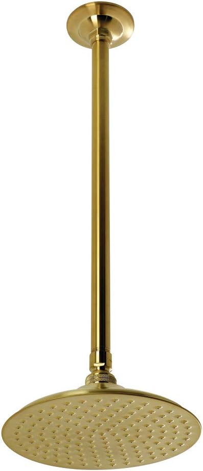 Kingston Brass K236K27 Shower Scape 7-3/4-Inch Round Raindrop Brass Shower Head with 17-Inch Ceiling Mount Shower Arm in Brushed Brass