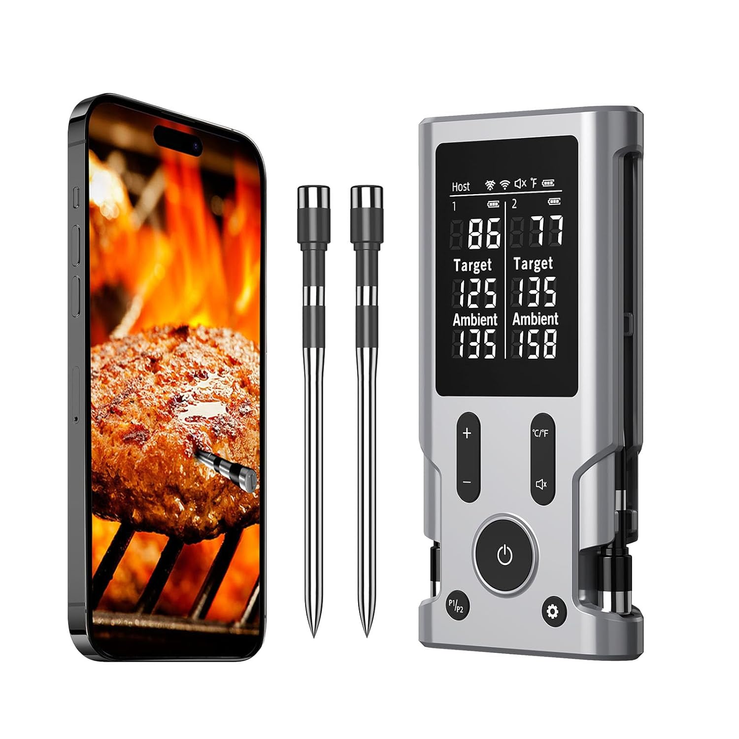 Wireless Meat Thermometer, 800Ft Bluetooth Thermometer for Turkey Beef Lamb, Meat Thermometer Digital Wireless for Rotisserie Sous Vide BBQ Oven Smoker Cooking Thermometer