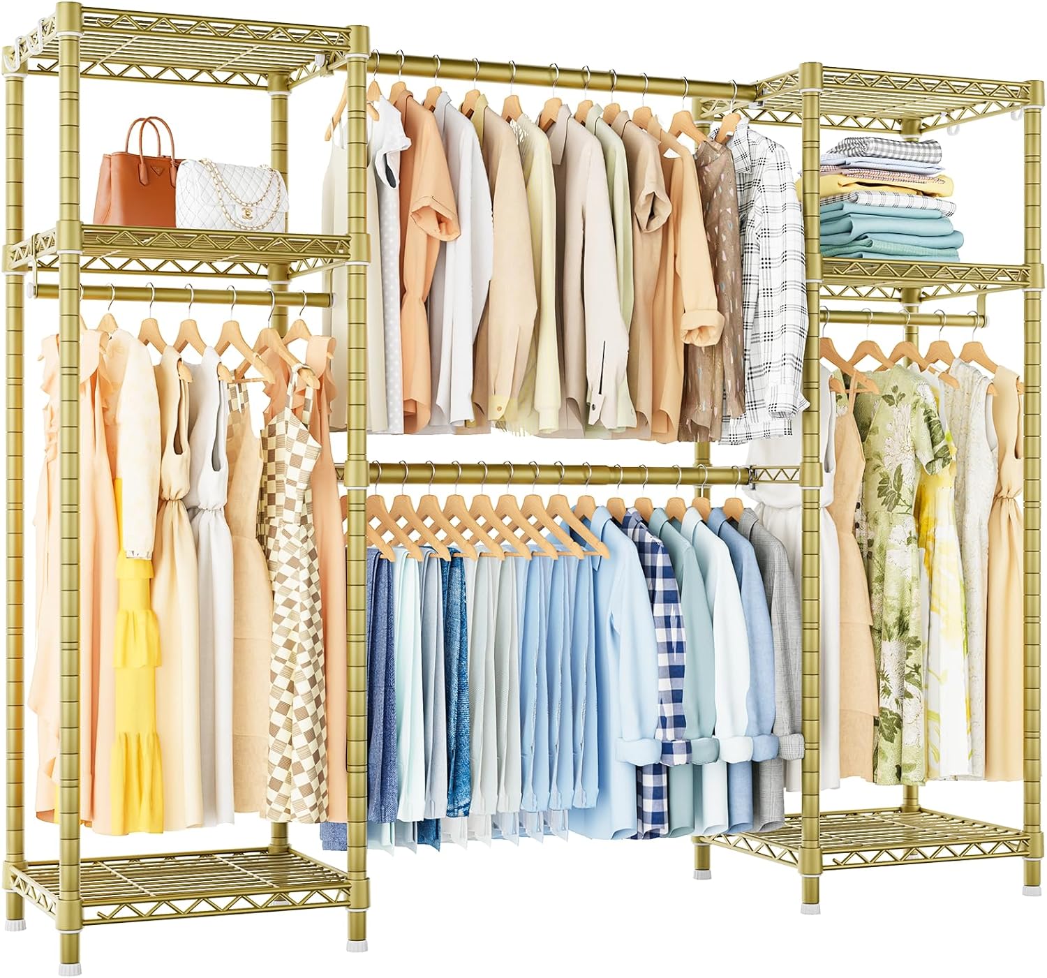 Ulif E7 Garment Rack, Heavy Duty Clothes Storage System with Extendable Hangers Rods, Metal Clothing Rack with 6 Wire Shelves, (52.3