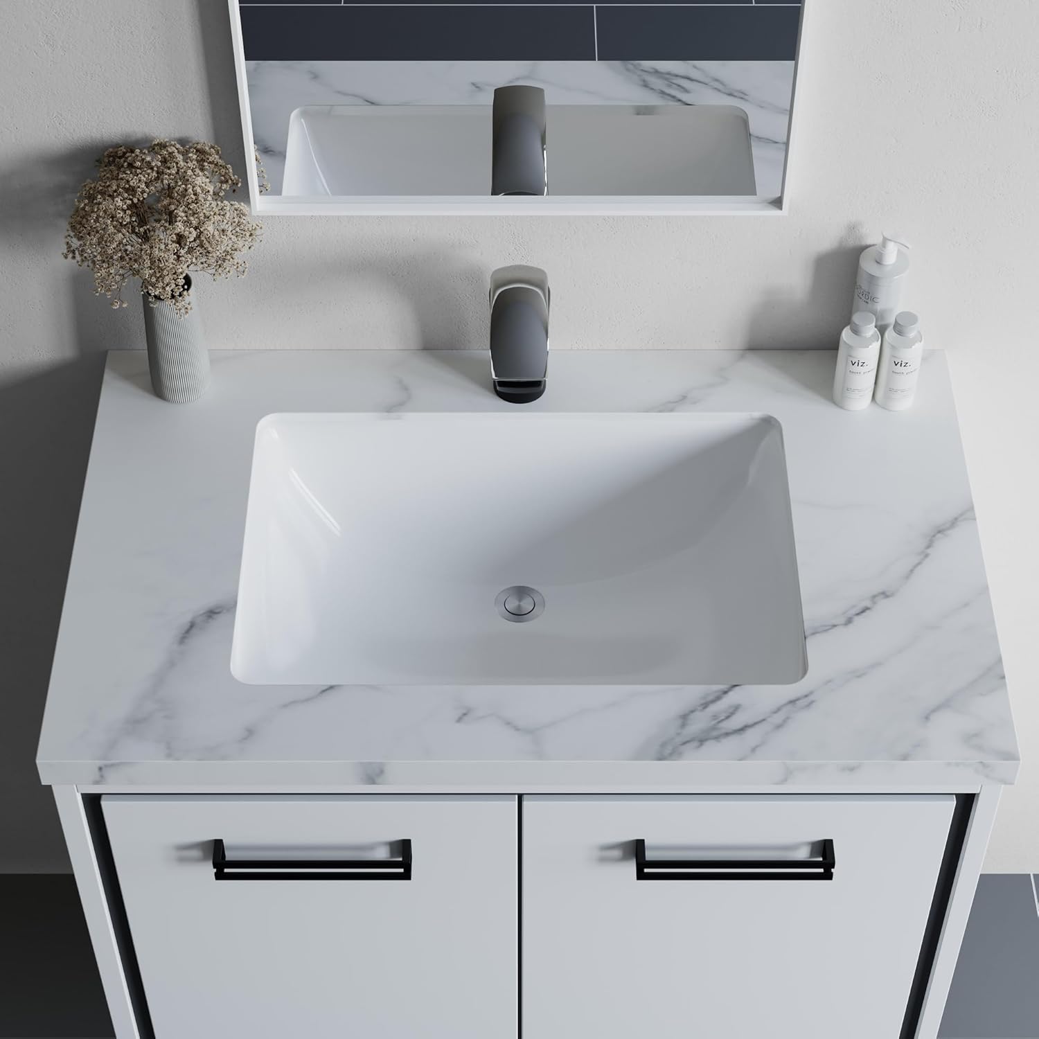 Dowell Undermount Rectangular White Ceramic Lavatory Sink, Bathroom Lavatory Vanity Sink Basin with Overflow (6003 2115W)
