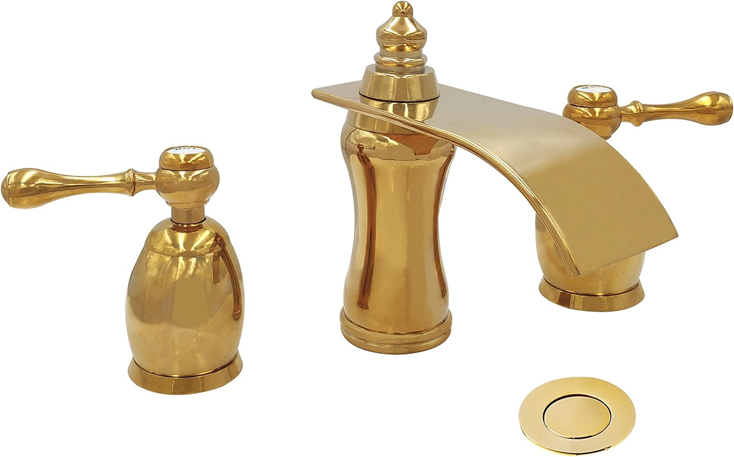 Wovier Shiny Polished Gold 8-16 Inch Widespread Waterfall Bathroom Sink Faucet,Two Handle Three Hole Lavatory Faucet,Basin Mixer Tap with Pop Up Drain,French Gold