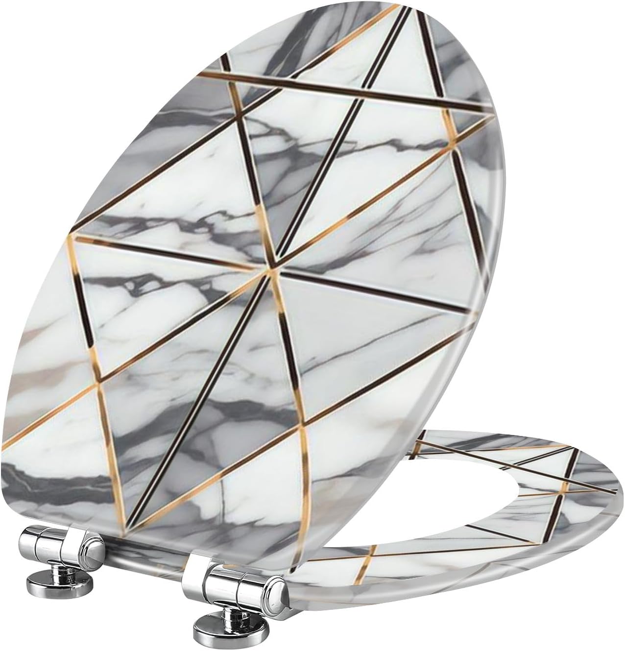 Elongated Toilet Seat Ceramic tile for floors Shards white marble for interior home ceramic Resin Toilet Seat Slow Quiet Close with Quick-Release Hinges Toilet Seat with Cover Easy to Clean Install