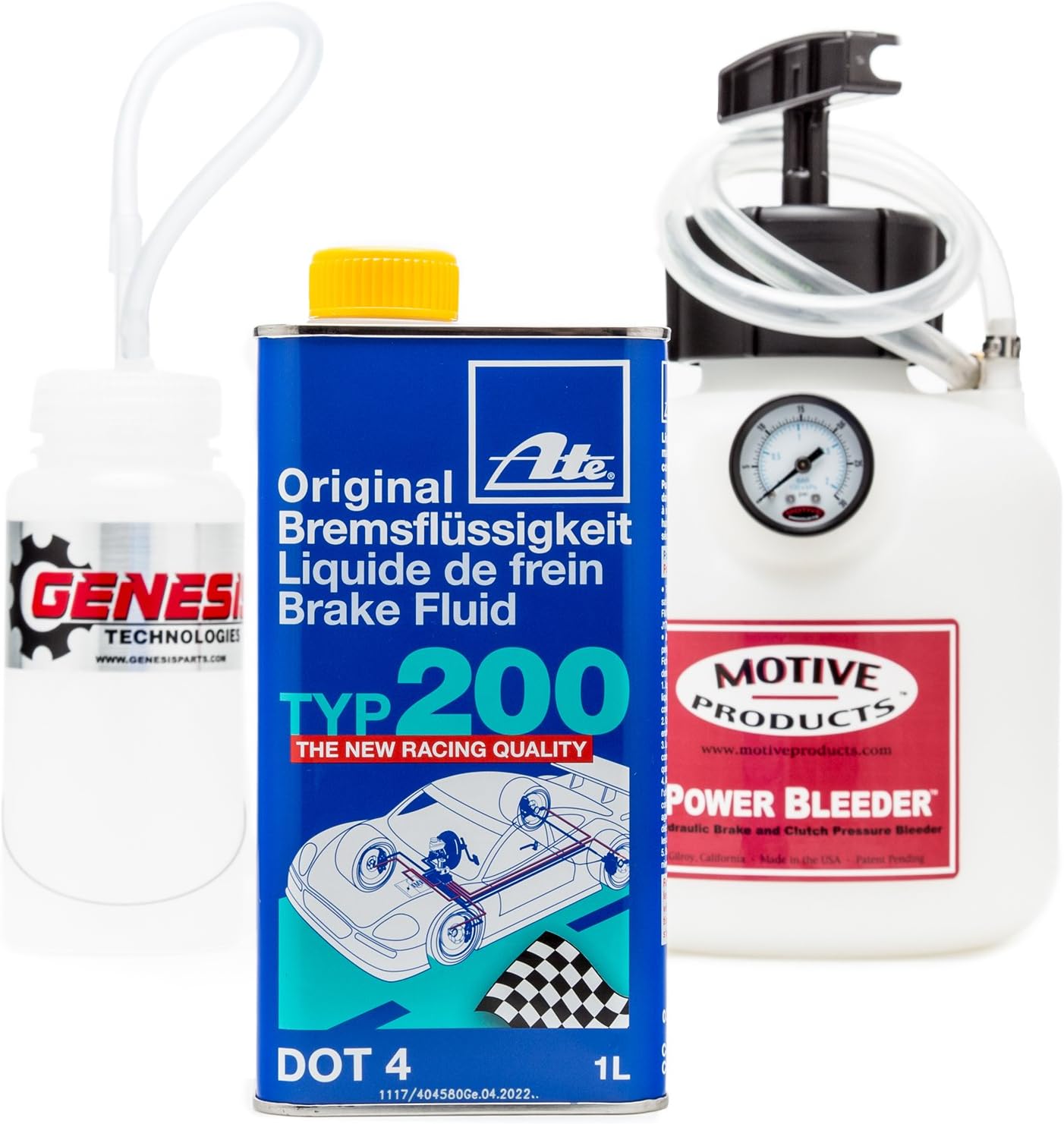 Motive Power Bleeder 0100 with Genesis Technologies Brake Bleeding Kit and ATE Type 200 Brake Fluid Bundle