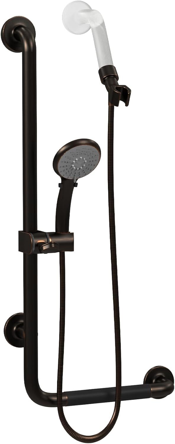 PULSE ShowerSpas 4001L-ORB ErgoSlideBar with Hand Shower, ADA Compliant, Left-Hand Grip, Oil-Rubbed Bronze