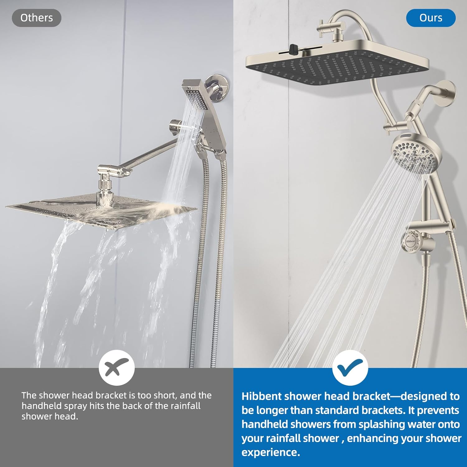 Hibbent Upgraded 13'' Shower Head Combo, High Pressure 5 Spray Rainfall Showerhead, 10 Spray Mode Handheld, All Metal Easy Reach 4-way Diverter Shower Arm with Pause Mode, 71'' Hose and Holder, Black