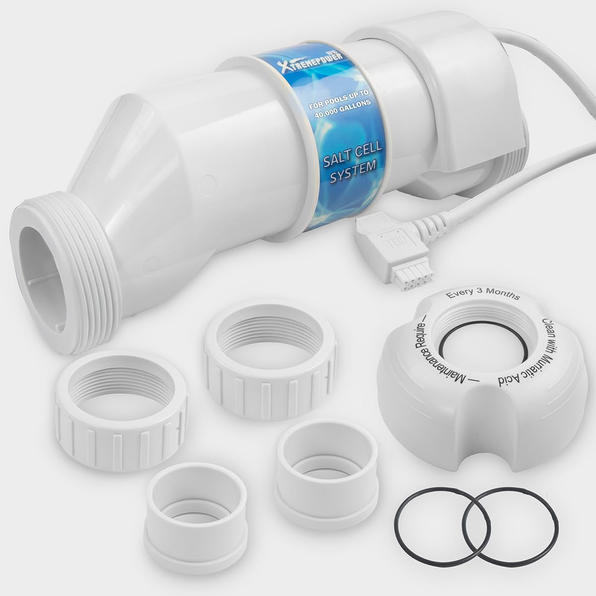 XtremepowerUS Replacement Salt Cell Chlorine Generator Up to 40,000 Gallons Salt Chlorinator Pool Temperature Sensor W3AQR3, BLH20-AY, Cleaning Stand