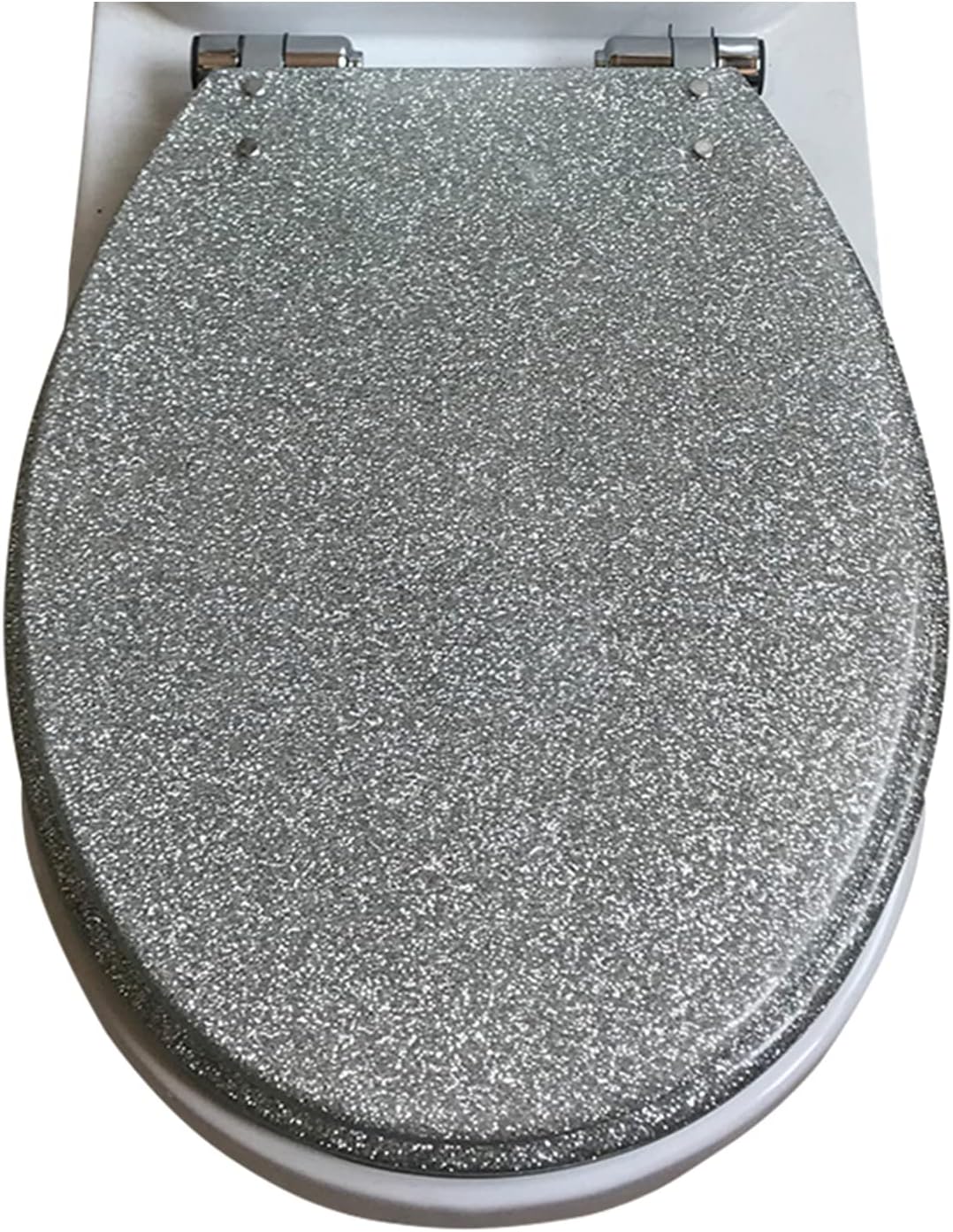 Glitter Toilet Seat, Resin Toilet Seat Elongated Soft Close Quick Release Heavy Duty Toilet Seats with Glitter Cover (Silver)