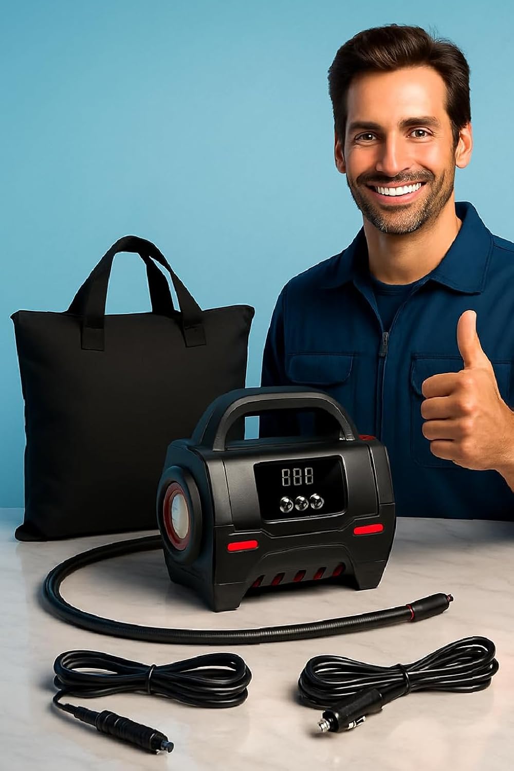 Fill Tires in Minutes with Dual-Power, 100 PSI Digital Tire Inflator with LED Light, Compatible with Pittsburgh Inflators for Motorcycle, Car, SUV, Truck & Sports Equip., Powered by 12V DC or 120V AC