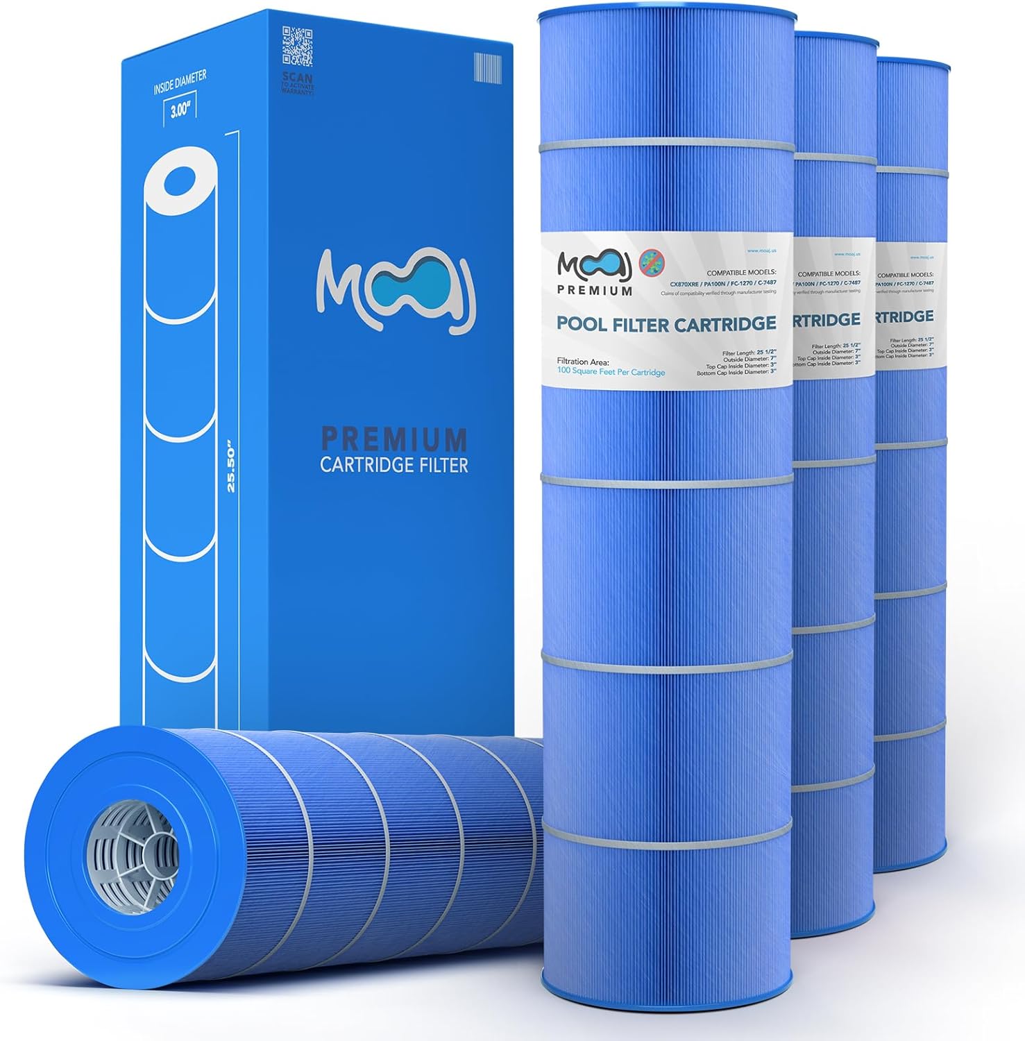 MOAJ Premium Pool Filter 4-Pack Replaces Hayward CX870XRE, CX870-XRE, C4000, C4000S, Pentair 160332, PA100N-4, C-7487, FC-1270 | 25 1/2