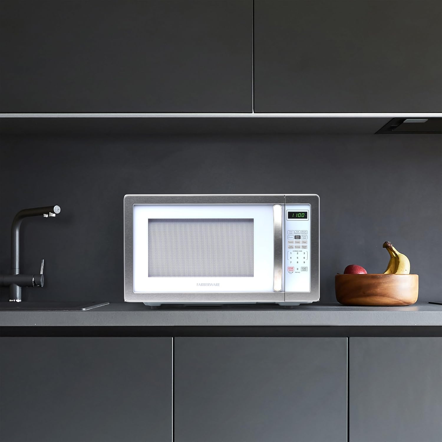 Farberware 1.1 Cu. Ft. Countertop Microwave Oven, White Platinum