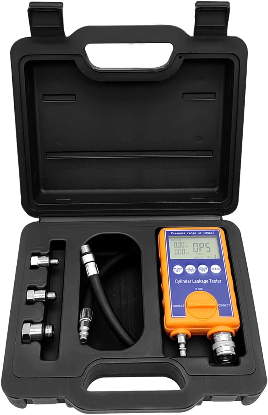 ZKTOOL 0-300PSI Digital Cylinder Leakage Tester Kit - Professional Engine Diagnostic Tool with Large Screen, High Precision Readings, Data Storage. Includes Hose, Adapters, and Carrying Case.