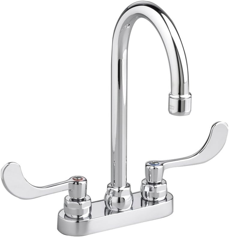 American Standard 7545.170.002 Monterrey Centerset Limited Swing Gooseneck Spout with VR Wrist Blade Handles Less Drain, Polished Chrome