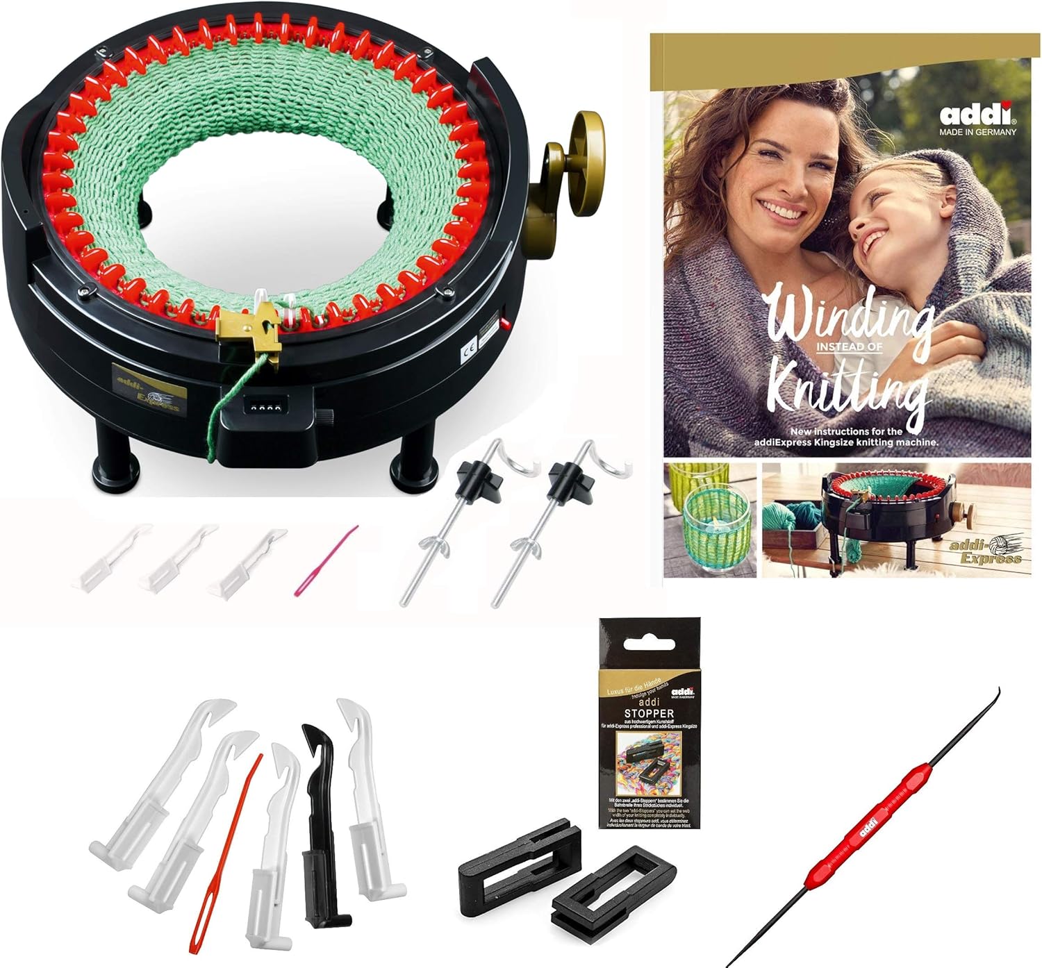 Express King Size Knitting Machine Kit Extended Version with Manual Counter Includes: 46 Needles, Knitting Machine, Pattern Book, Express Hook, Replacement Needles, Stopper