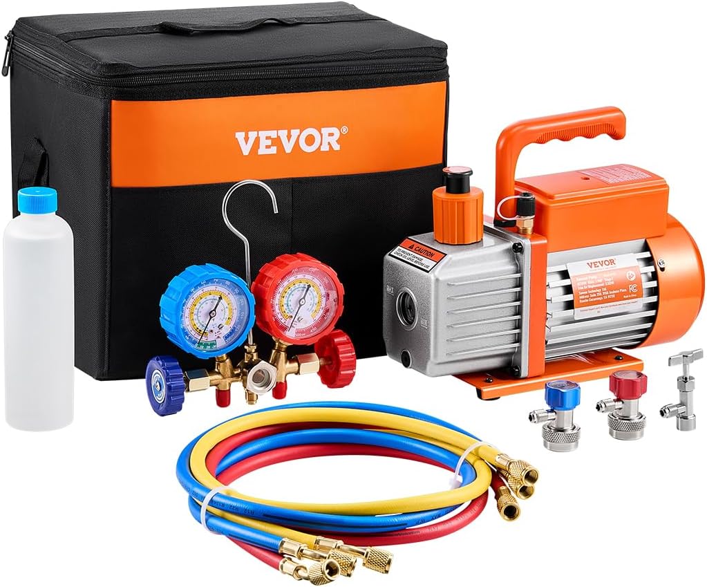 VEVOR 3.5 CFM AC Vacuum Pump and Gauge Set, Including R134a Quick Coupler and R1234yf Adapter Suitable for R134a, R1234yf Refrigerants