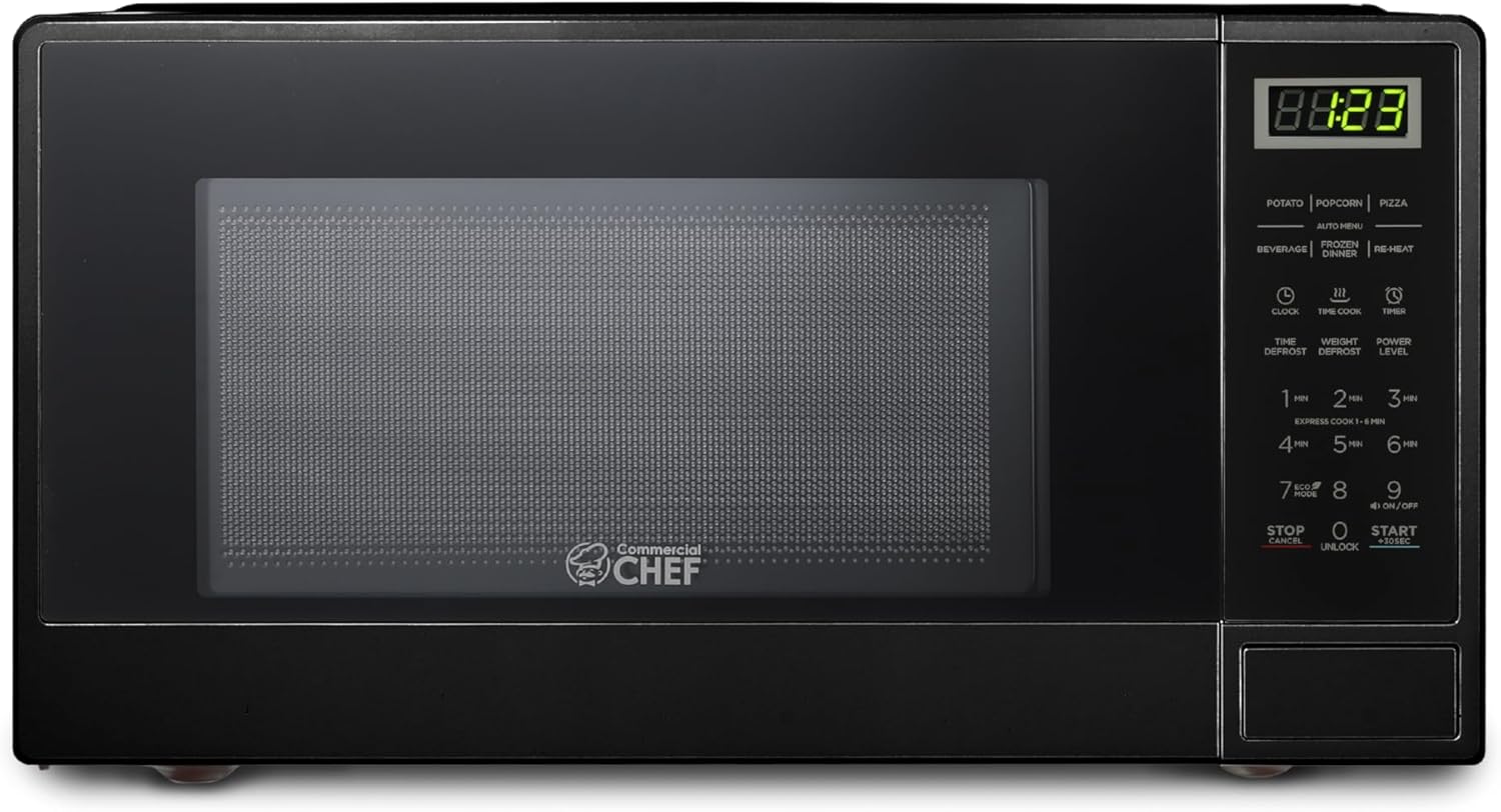 COMMERCIAL CHEF 0.7 Cubic Foot Microwave with 10 Power Levels, Small Microwave with Pull Handle, 700W Countertop Microwave up to 99 Minute Timer and Digital Display, Black