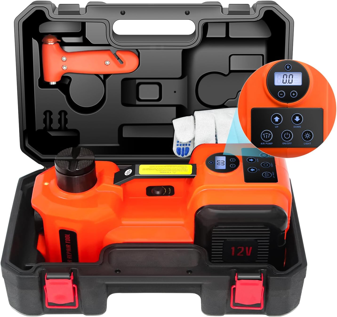 E-HEELP Electric Car Jack 5Ton 12V Kit Hydraulic (Lifting Range: 6.1~17.7 inch) with Inflator Electric Jack for Car SUV Sedan MPV Change Tires Garage Repair Emergency Kit