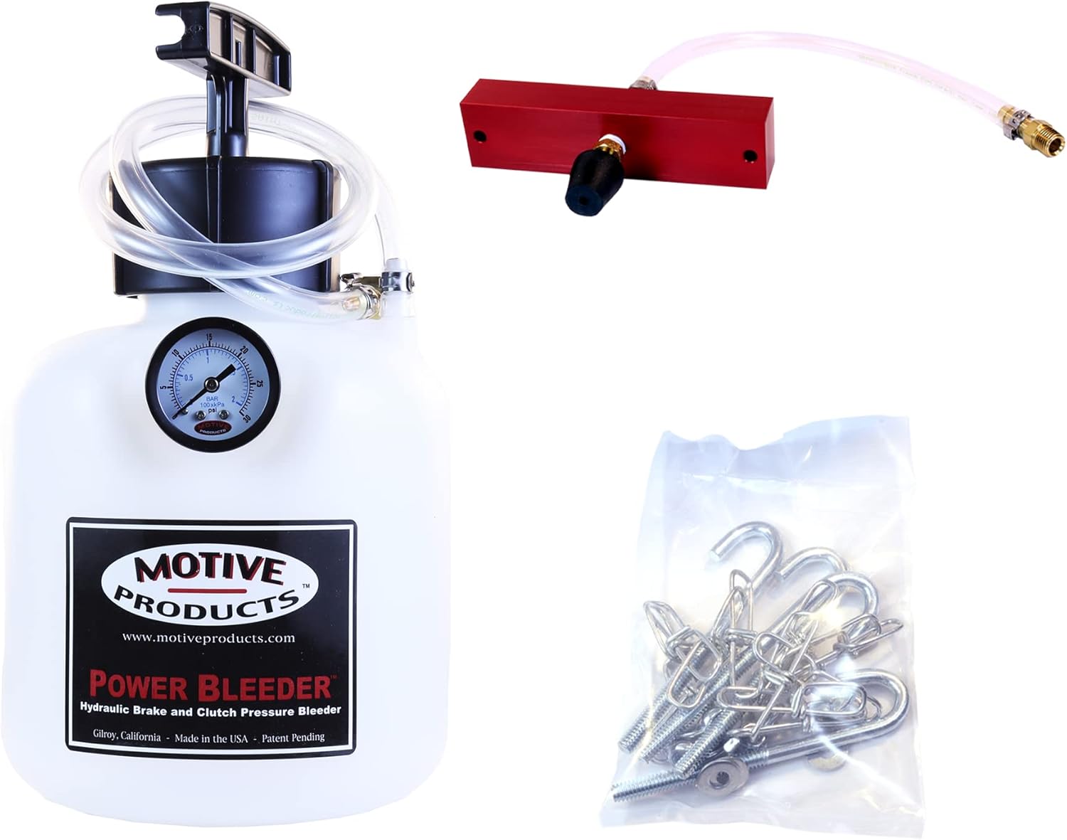 Motive Products 0130 Boat Trailer Power Bleeder 2-Quart Tank with Hose and Press-Fit Style Adapter, Compatible with Dexter, Triton, and Others