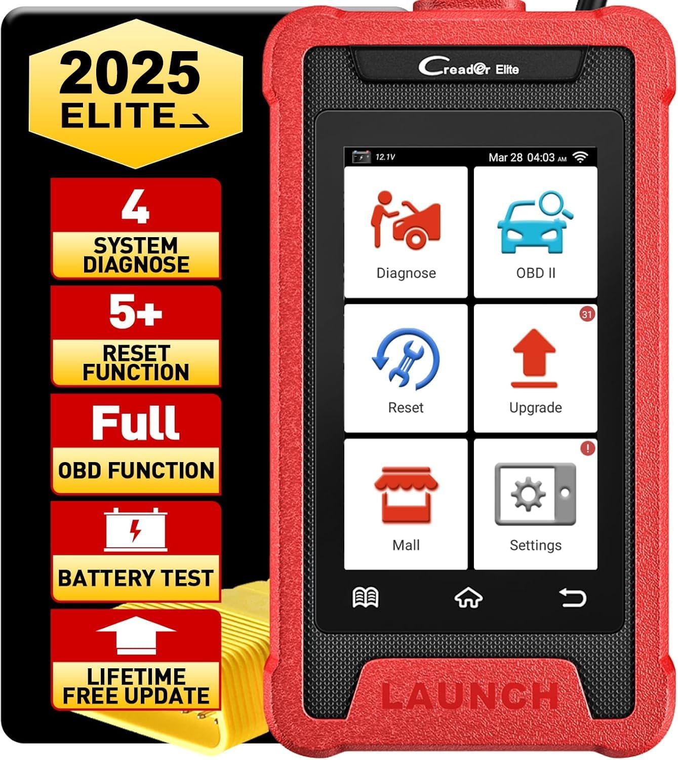 2025 Elite LAUNCH Creader Elite 205 OBD2 Scanner,4 System Diagnostic Scanner with 5 Resets, ABS Bleeding, Injector Coding, EPB,D PF Regeneration，Fr ee Update, AutoVIN, FCA AutoAuth, 5 Years Backup