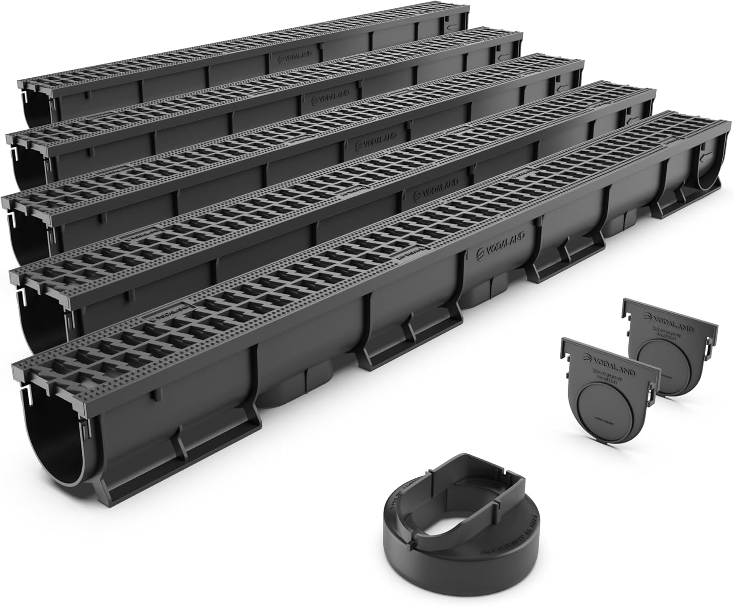 Vodaland - 3 Inch Trench Drain System with Outlet! - Black (5)