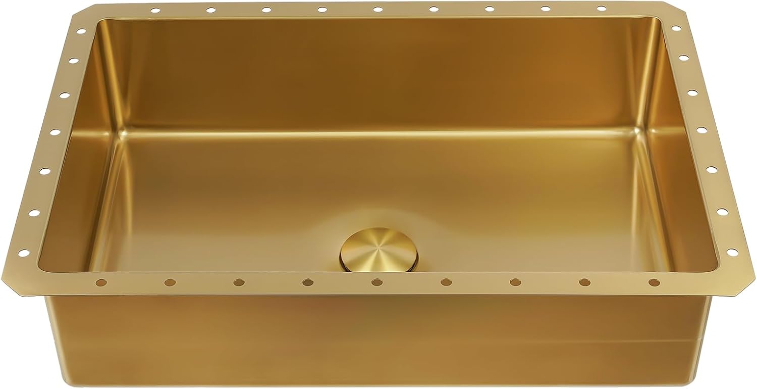 Undermount Bathroom Sinks Gold Bathroom Sink 21.65 x 14.96 x 5.31Inch Stainless Steel Rectangular Sink with Pop-Up Drainer Hand Wash Basin for Bathrooms, Washrooms, Hotels
