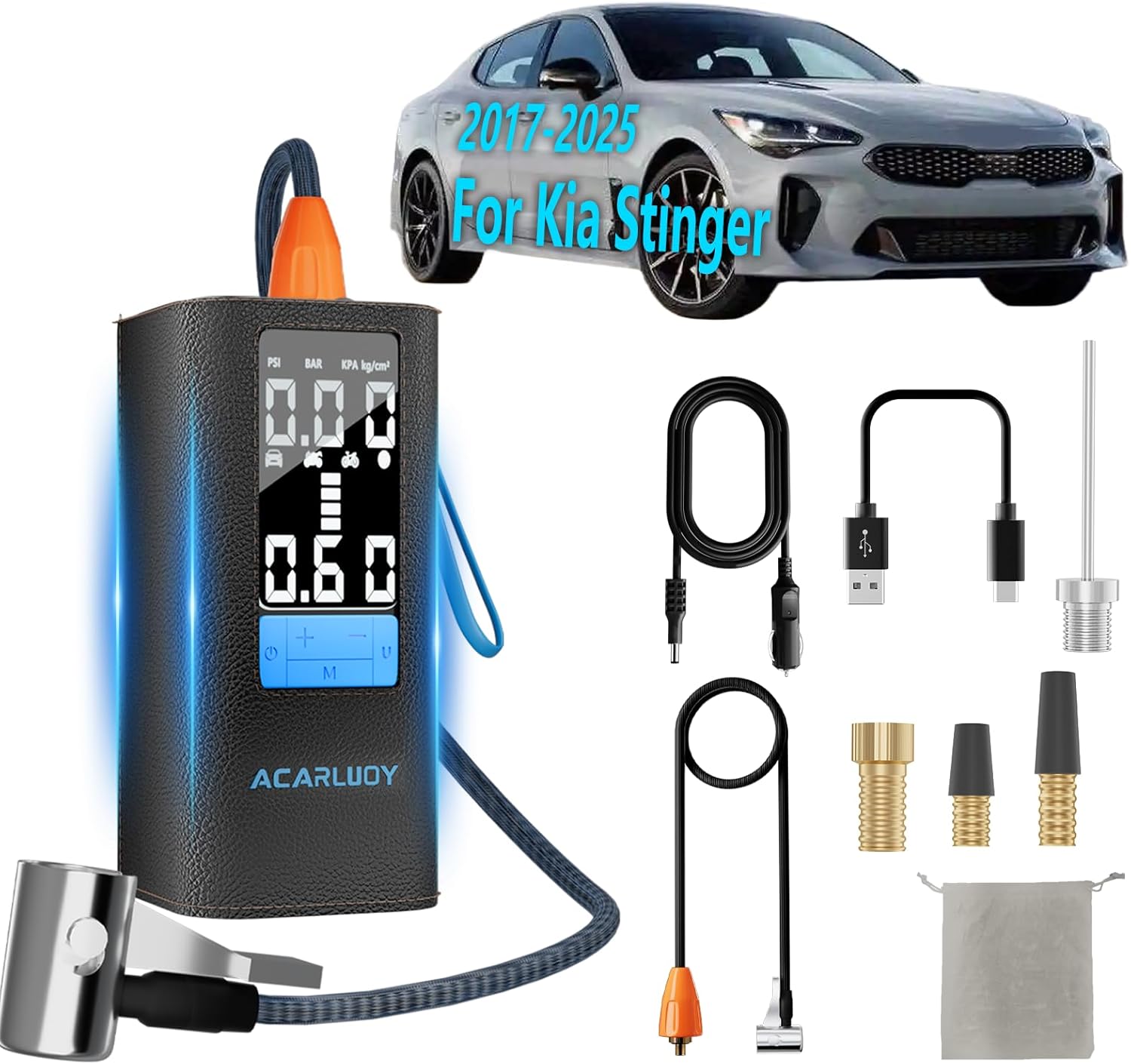 Portable Air Compressor Tire Inflator - 150PSI 6000mAh Cordless Air Pump for Car Tires, 3X Faster Inflation, LCD Display, Fit for Kia Stinger (2017-2025),tire air pump