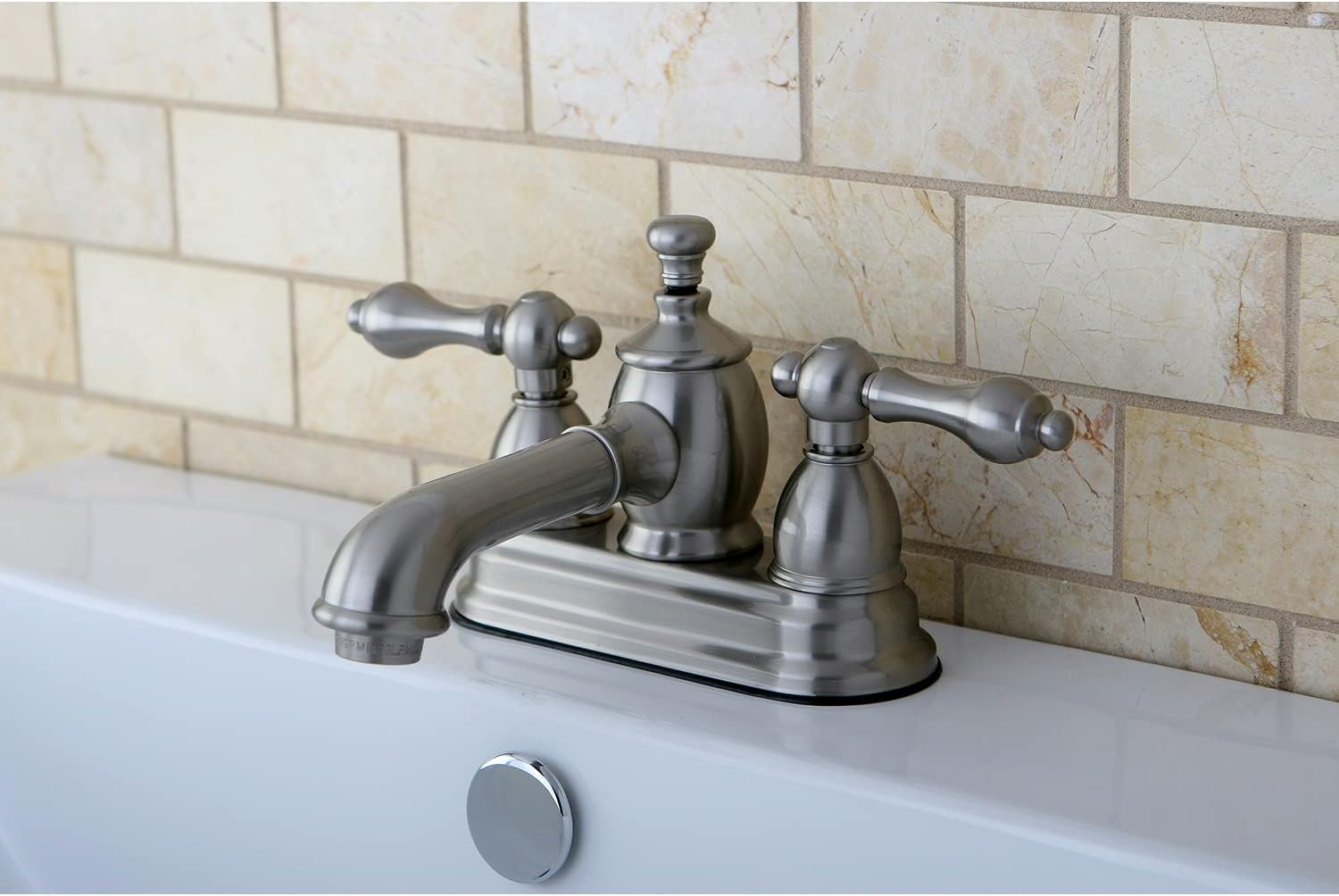 Kingston Brass KS7008AL English Country 4-Inch Centerset Bathroom Faucet with Brass Pop-Up, 6.38 x 4.5 x 2.75, Brushed Nickel
