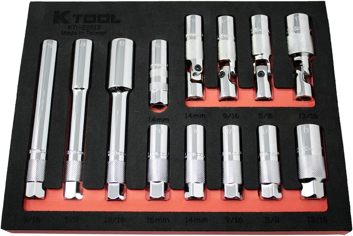 K Tool International Spark Plug Socket Set 13 Piece Magnetic 3/8 Inch