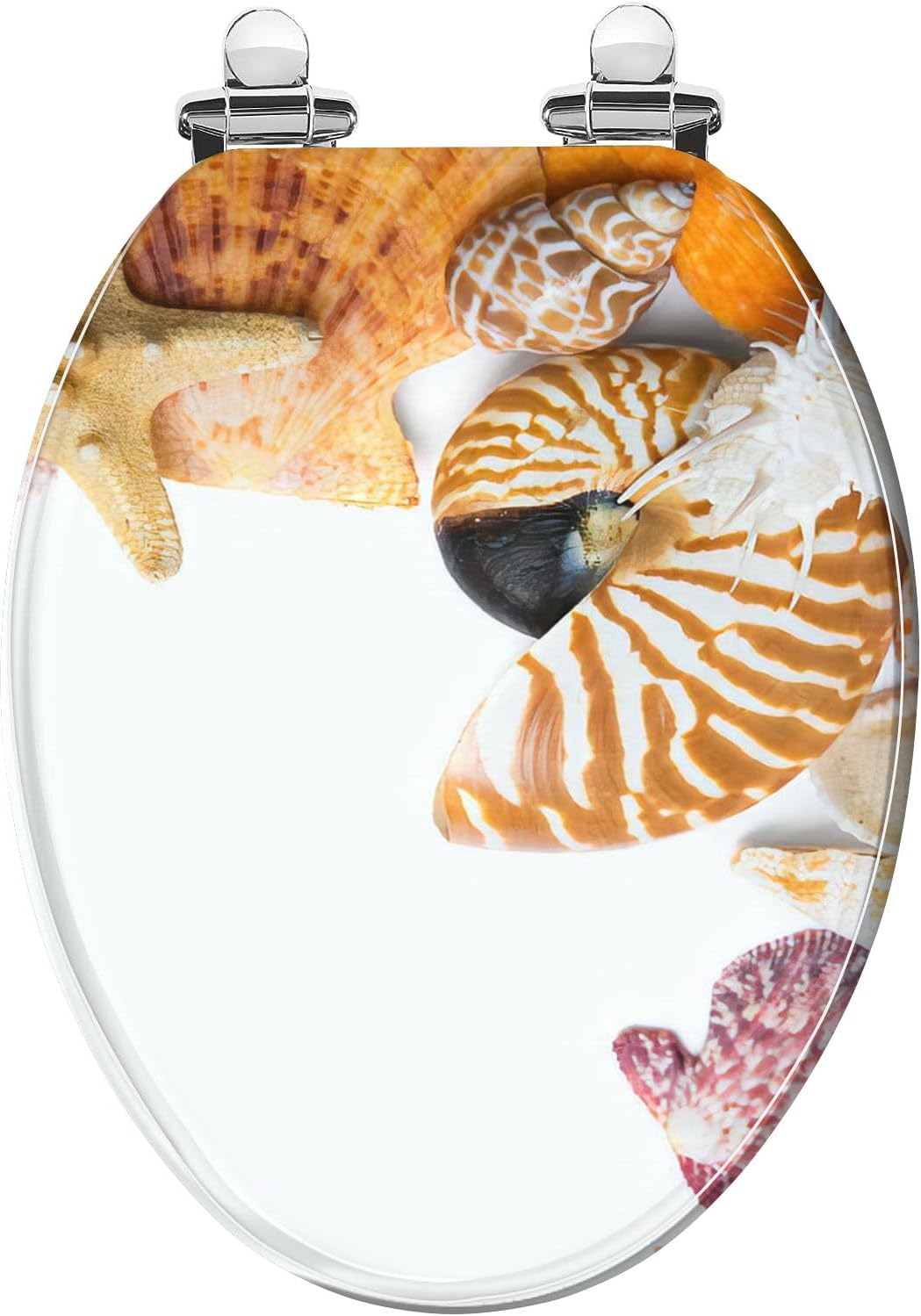 Elongated Toilet Seat Seashell Resin Toilet Seat with Quietly Close Quick Release Hinges Decorative Toilet Seat with Cover Easy to Clean and Install Beach Theme Decor Nautical Decor