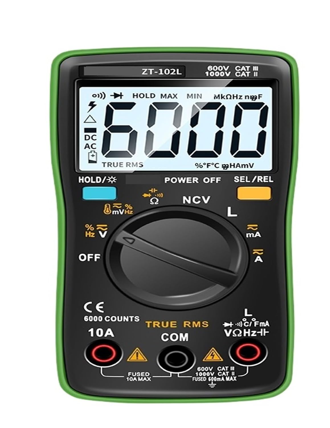 Digital Multimeter LCD Multimeter 6000 Counts True RMS Current Voltage Capacitance Resistance Inductance Frequency Diode Tester