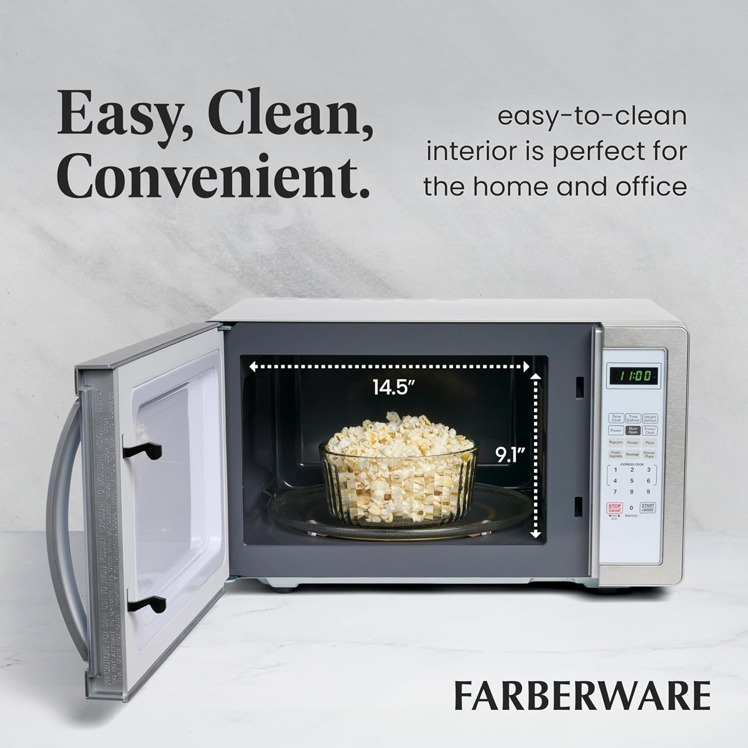 Farberware 1.1 Cu. Ft. Countertop Microwave Oven, White Platinum