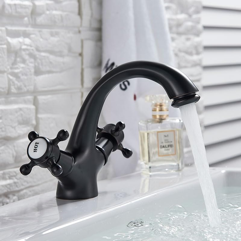 Brass Bathroom Faucet Hot and Cold Water Mixer Bronze Sink Faucet Bathroom Basin Sink Mixer Crane Tap Deck Mounted Dual (Color : ORB)