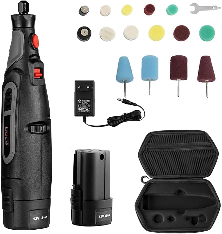 SGCB 20Pcs Powerful Mini Detail Polisher Kit - Cordless Rotary Tool 12V Li-ion Battery IVT 5,000 - 25,000 RPM Micro Auto Detailing Car Polisher Polishing Foam Pad Set for Polishing Sanding Cleaning