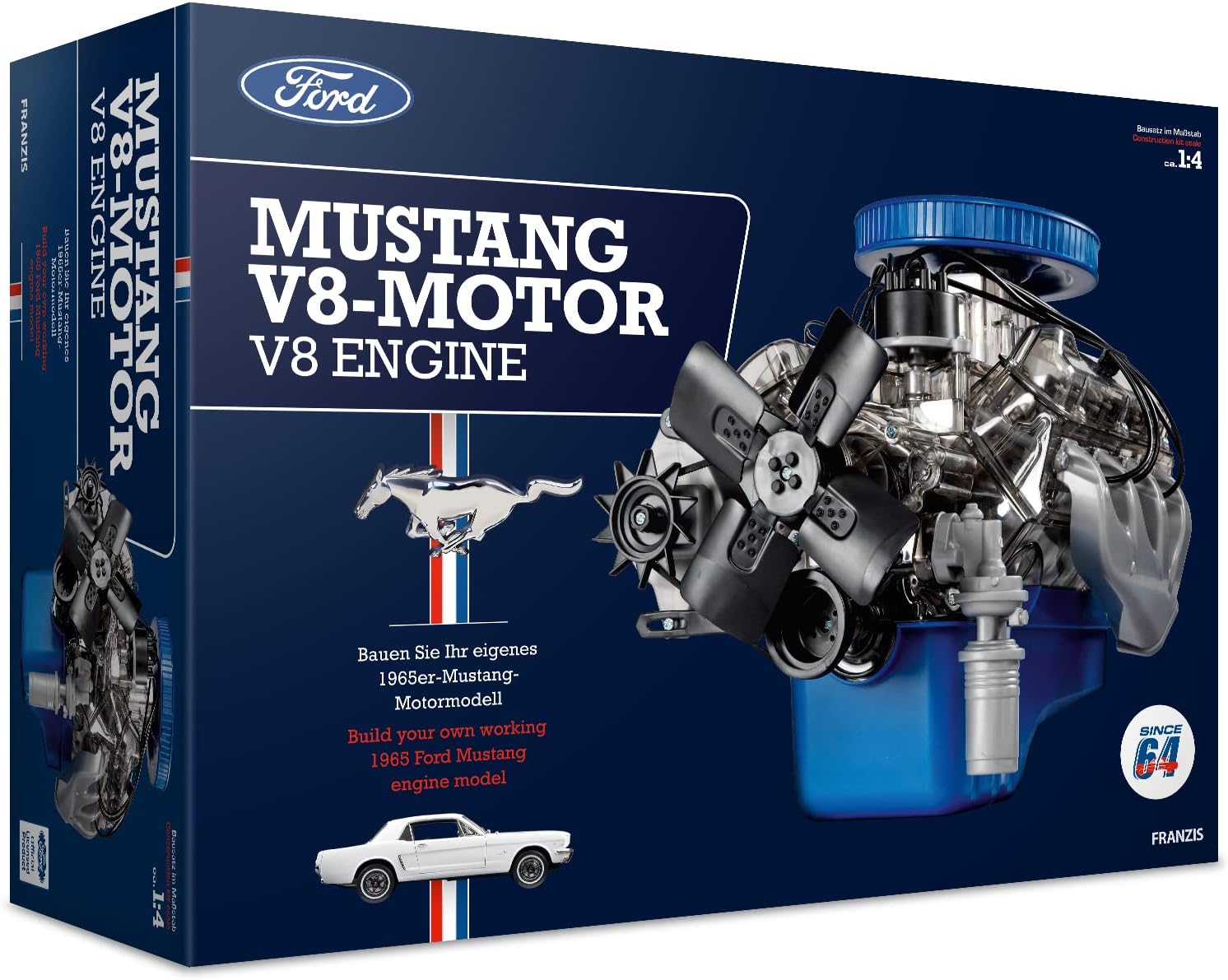 Franzis 1965 Ford Mustang K-Code 289 V8 Engine Model Kit with Collector's Book - Updated 2023 Version